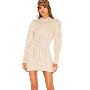 LPA Beige Ambrosia Cable Knit Long Sleeve Mixed Stitch Sweater Dress XS Ivory